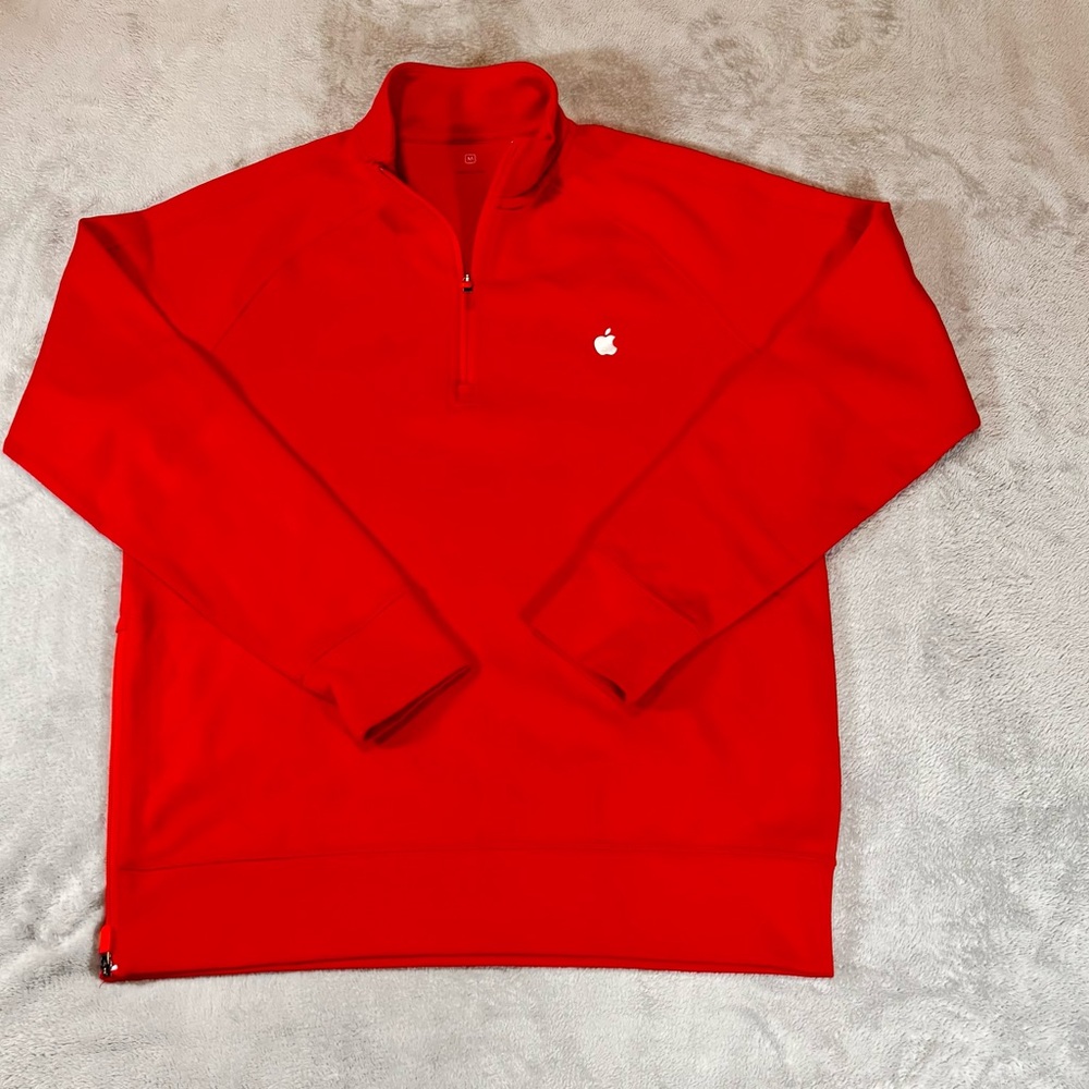 Apple Store Employee Logo 1/4 Zip Sweater Men’s Medium  Red Bomber Pullover. 🔥